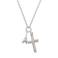 thumbnail image 2 of Delight Jewelry Silvertone 3-D Eiffel Tower Be Strong and Courageous Engraved Cross Zoey Necklace, 28", 2 of 4
