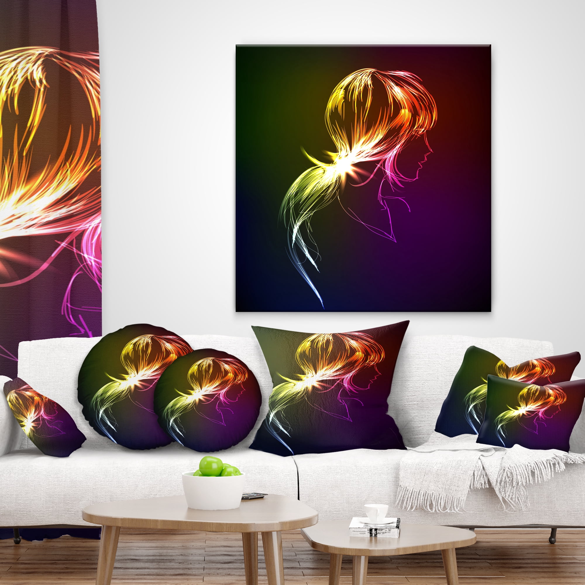 Designart Illuminating Fractal Girl s Head - Abstract Throw Pillow - 18x18