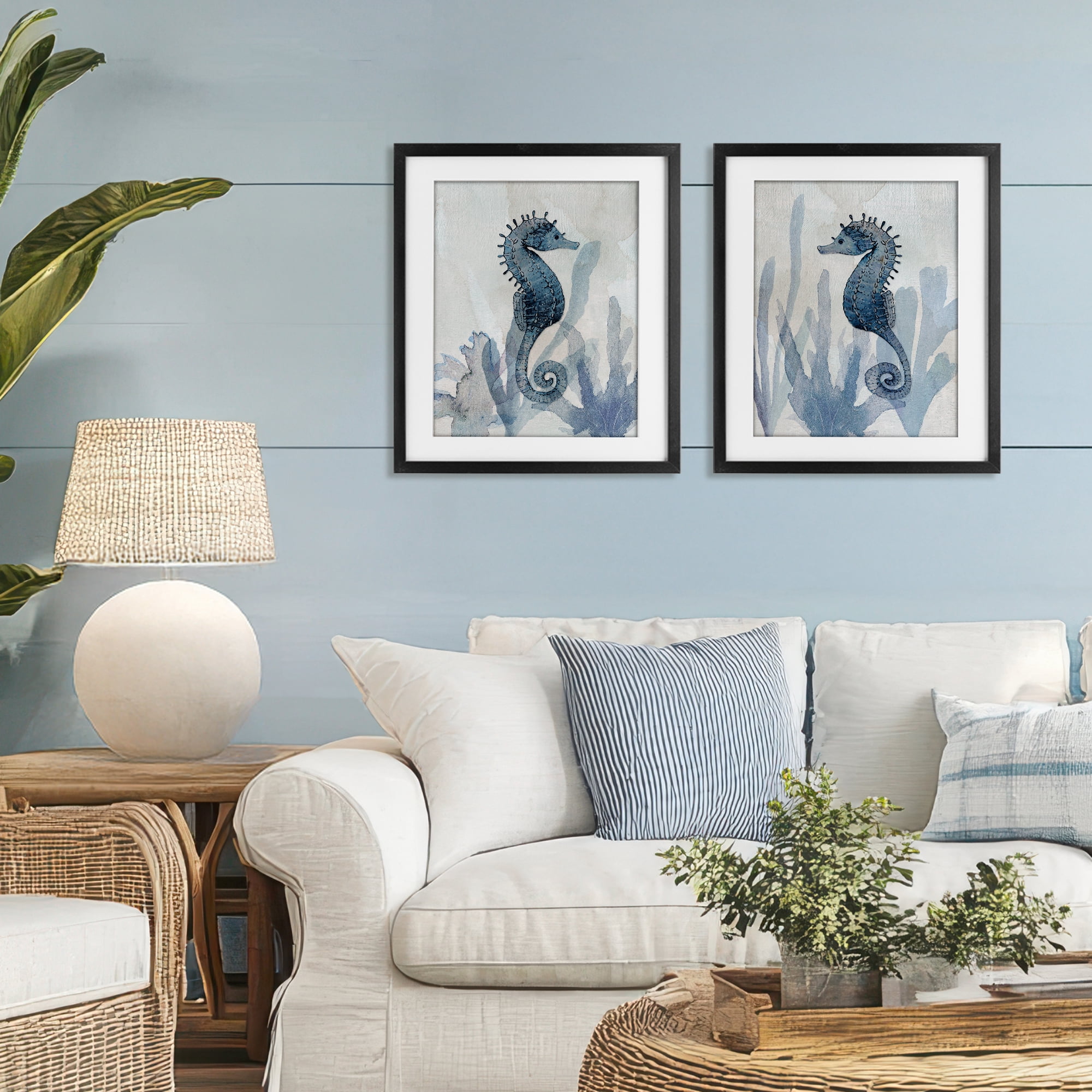 Stupell Industries Impressions of Seahorses 2 Piece Black Framed Print Under Glass Set, design by Susan Jill