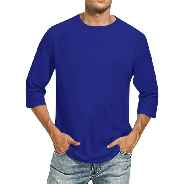 Chemise à Manches 3/4 Homme Décontractée Manches Trois-Quarts T-Shirts de Baseball Ajustés Col Rond Couleur Unie T-Shirt d'Entraînement