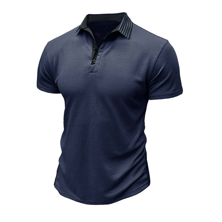 トップス  Waffle Short-Sleeved Polo Shirt ohmzyzo Waffle Polo Shirts for Men Breathable Short Sleeve Golf