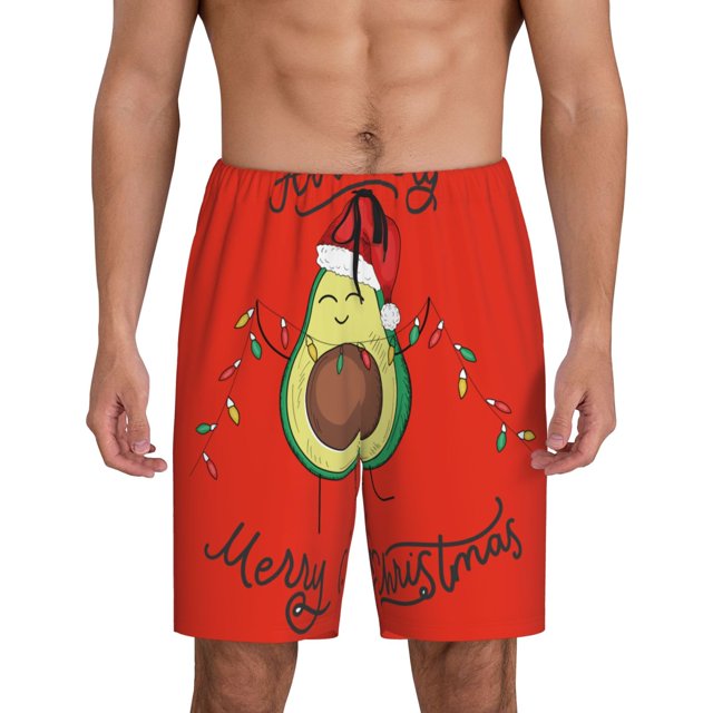 Bingfone Avocado Merry Christmas for Men's Short Pajama Pants, Elastic Waist Drawstring Summer Shorts-Small
