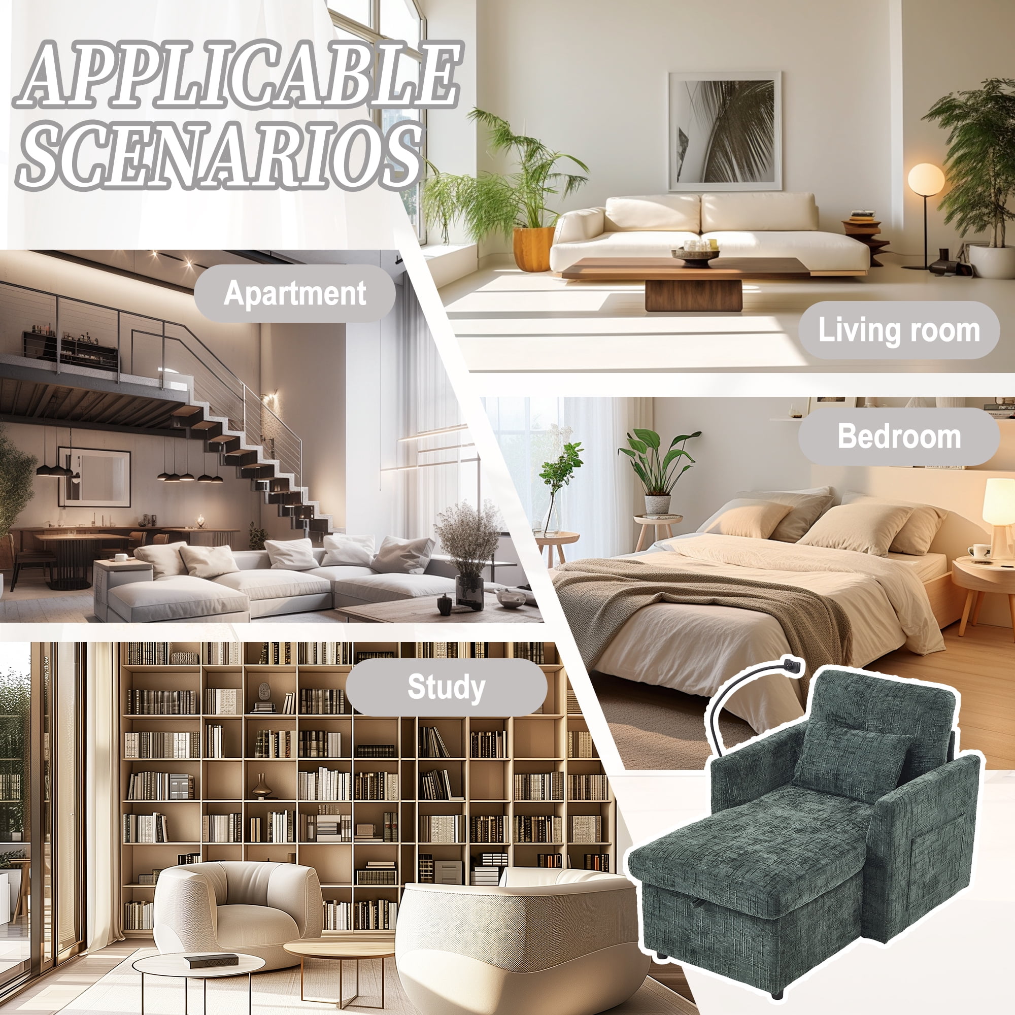 EPOWP Multifunctional lazy person sofa recliner can be stored storage backrest with cell phone bracket chenille single leisure chair for living room bedroom small household