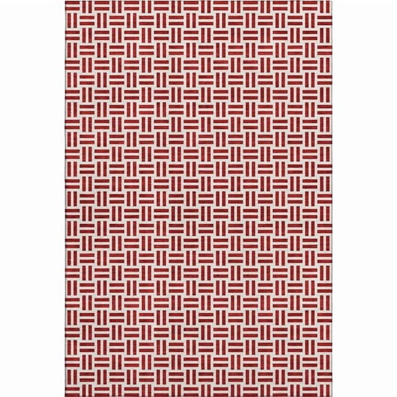 HomeRoots 677271 8 x 10 ft. Red & Ivory Geometric Transitional Washable Machine Made Rectangle Area Rug with UV Protection