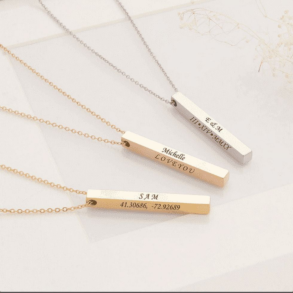 Boyfriend Birthday Gift - Personalized 4 Sides Name Bar Necklace - Custom Bar Necklace - Couple Necklace Personalized Gift