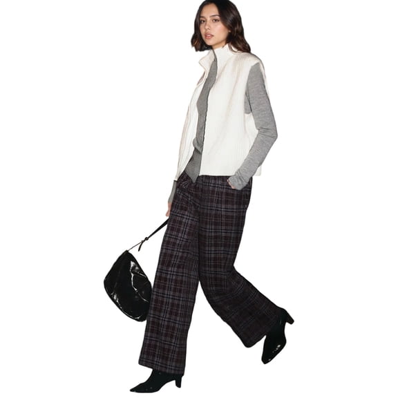 Dress Pants Women Sevevn Plaid Pants for Women Wide Leg High Waisted Tartan Work Business Casual Elastic Waist Trousers Pants with Pocket