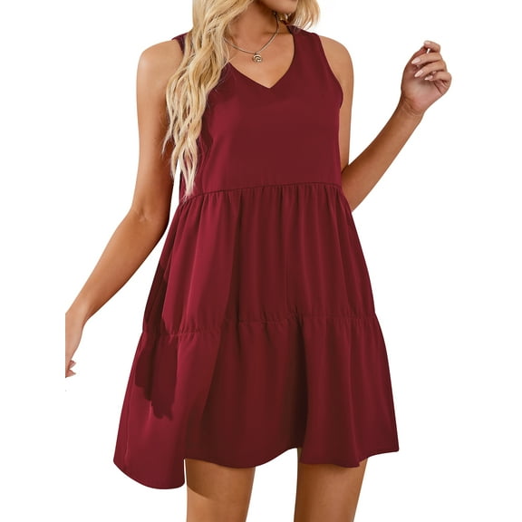 DODOING Women's Summer Dress Solid Color Sleeveless Dress Casual Loose Flowy Swing Shift Dresses