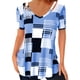 thumbnail image 5 of Camiseta de manga corta con estilo y transpirable con estampado de cuadros de poliéster con cuello en V ahuecado para mujer, 5 of 5