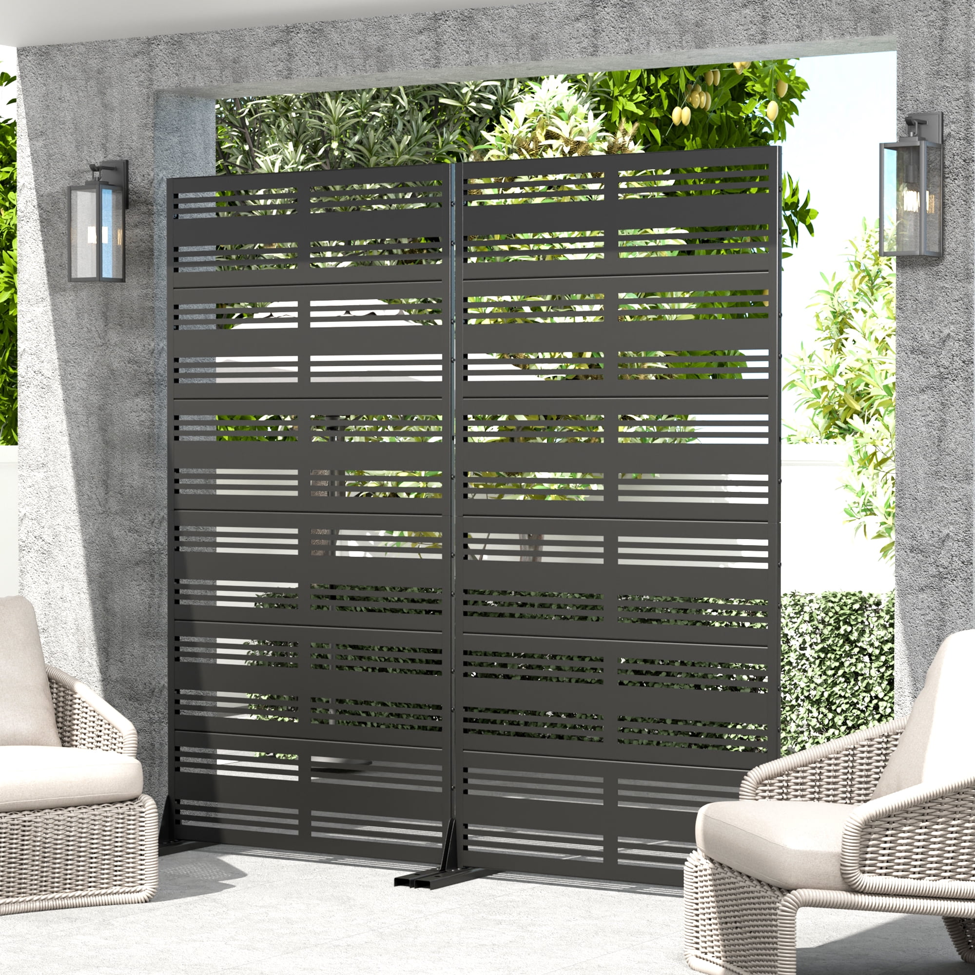 MAYEERTY 72×35" Outdoor Black Metal Privacy Panel Screen for Backyard & Garden, Wide-narrow Louvered Pattern