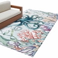 thumbnail image 2 of Teal Ocean Washable Area Rugs 4'x6', Octopus Coral Seagrass Marine Life Coastal Low Pile Throw Living Room Rug Non-Slip Sturdy Edge Binding Carpet for Indoor Entryway Bedside Kitchen, 2 of 9