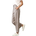 thumbnail image 2 of Women Plaid High Waist Barrel Wide Leg Cropped Pants, Button Fly Side Pockets Loose Casual Nine-Minute Long Trousers for Daily Hang-out Brown XXL(XXL), 2 of 8