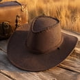 thumbnail image 4 of Joernso Western Cowboy Hat with Windbreak Rope for Men, Wide Brim Linen Sun Hat for Outdoor Travel, Halloween Cosplay Costume, Breathable Fedora Hats for Party, 4 of 8