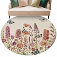 Beige Floral 8' Round Rug for Open Concept Living Room Seating Zone ...