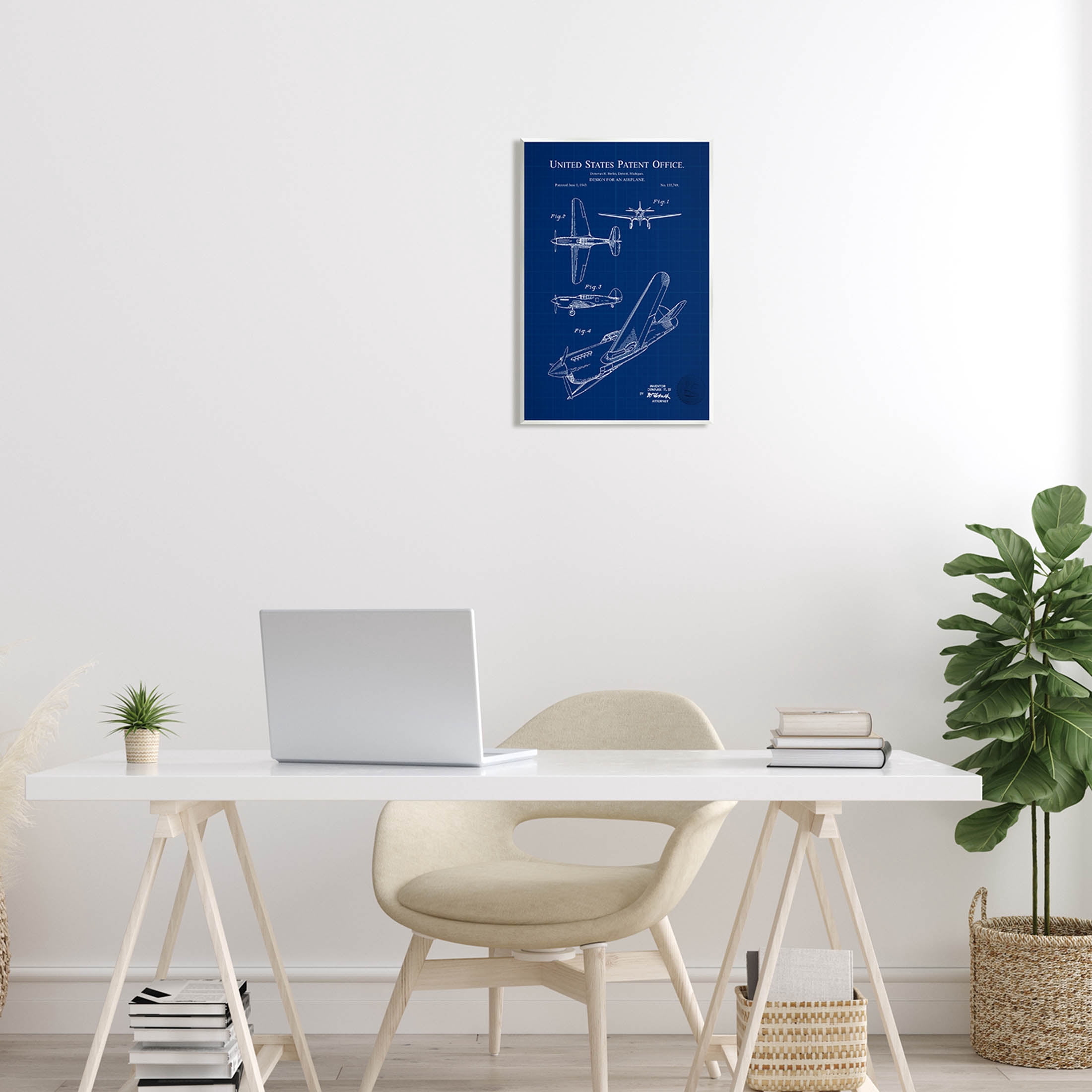 Stupell Industries Vivid Aircraft Blueprint Patent Graphic Art Unframed Art Print Wall Art, Design by Karl Hronek