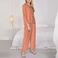 thumbnail image 4 of Junzan Orange Gingham Print Womens Pajama Sets,Long Sleeve Button Down For Women Pjs 2 Piece, 4 of 9