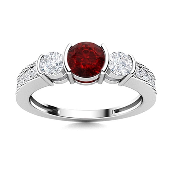 Mooneye Semi Bezel Set 4mm Round Garnet 925 Sterling Silver Three Stone Mother's Day Gift Ring
