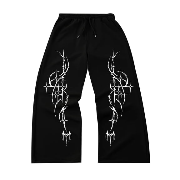 Gothic Y2K Cross Print Joggers for Men, Dark Streetwear Sweatpants, Loose Fit Elastic Waist Casual Trousers