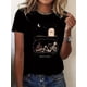 thumbnail image 2 of Women's elegant Gothic Skeleton "Read in Peace" Graphic T-Shirt - Black Round Neck Short Sleeve Casual Top, Machine Washable all-Season Streetwear Fashion, Moonlit Graveyard Design, 2 of 6