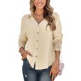 thumbnail image 2 of Camisa de un solo pecho, cuello en V Blusa con cuello en V de un solo pecho Camisa de manga con panel de encaje de alta capacidad, 2 of 8