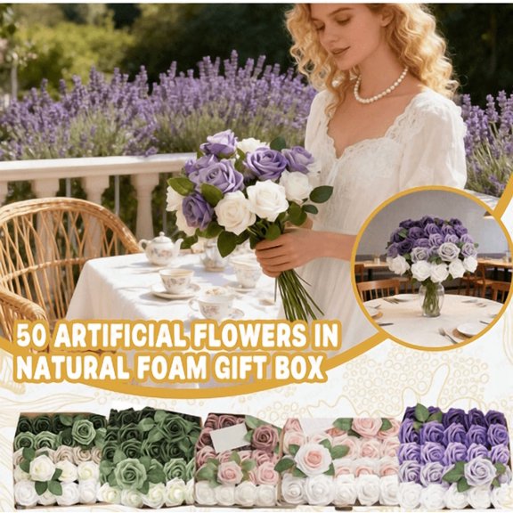 Artificial Flowers, 50Pcs Roses in Dusty Rose Shades, Realistic DIY Foam Floral Decor for Wedding Bouquets/Centerpieces, Outdoor Party Backdrops, Room/Table, Garden/Pot Decorations pink