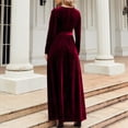 thumbnail image 5 of Yunuqso Women Maxi Dress Round Neck Long Sleeves High Waist Strap Pure Color Long Dress for Fall Winter Dark Red M, 5 of 7