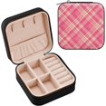 thumbnail image 2 of GZHJMY Pink Plaid Small Jewelry Box, Portable Leather Travel Jewelry Storage Case for Rings Earrings Necklace Bracelets, 2 of 7