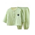 thumbnail image 2 of Baby Girl Pajamas Cotton Gauze Long Sleeve Top and Pants Lightweight Summer Home Set Girls' Outfits Green 18-24 Months, 2 of 4