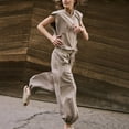thumbnail image 5 of Baberdicy Pants Pants Throw and Go Onesie Jumpsuits for Women Casual Summer 2023 Cutout Sleeveless Crewneck Drawstring Waist Long Pants Romper with Pockets Bodysuits for Women Khaki S-3Xl, 5 of 7