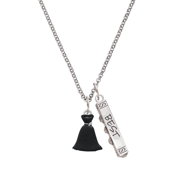Delight Jewelry Black Dress Silvertone Best Friends Forever Bar Charm Necklace, 23"
