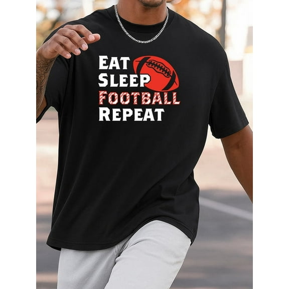 100% cotton Eat Sleep Football for men black Basic Unisex Shirt Crewneck tshirts Original Unisex Shirt Printed tshirts Retro Unisex Shirt Printed tshirts Casual Unisex Shirt Crewneck tshirts