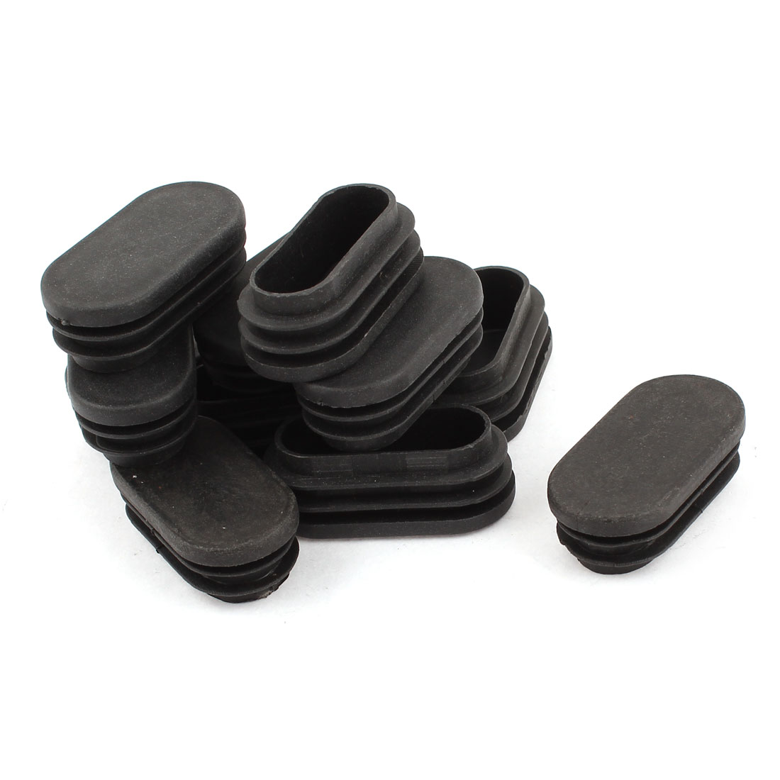 Furniture Table Plastic Oval Shaped End Cap Tube Insert Black 12 Pcs
