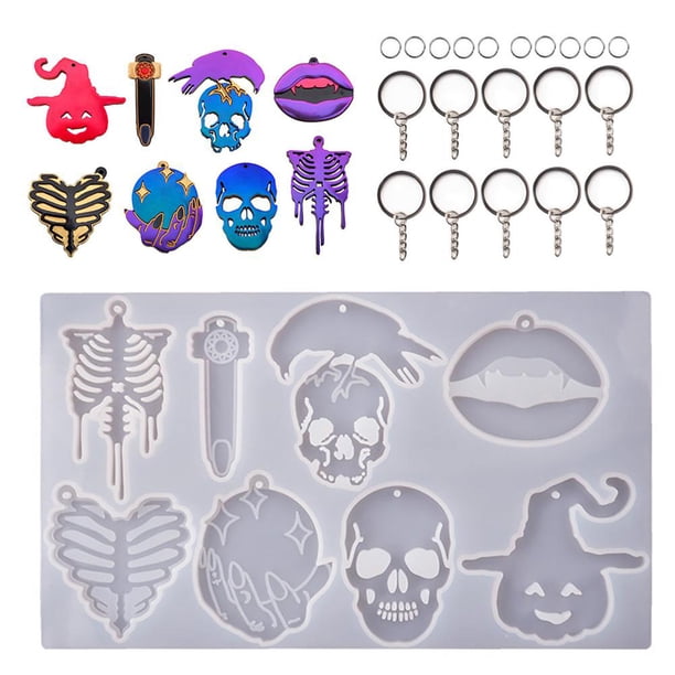 Diy Silicona Llavero Molde Silicona Hornear Fondant Moldes Llavero Colgante Arcilla Molde Diy Llavero Decoración Con 10 Uds Llaveros Vogacara AP005967-00
