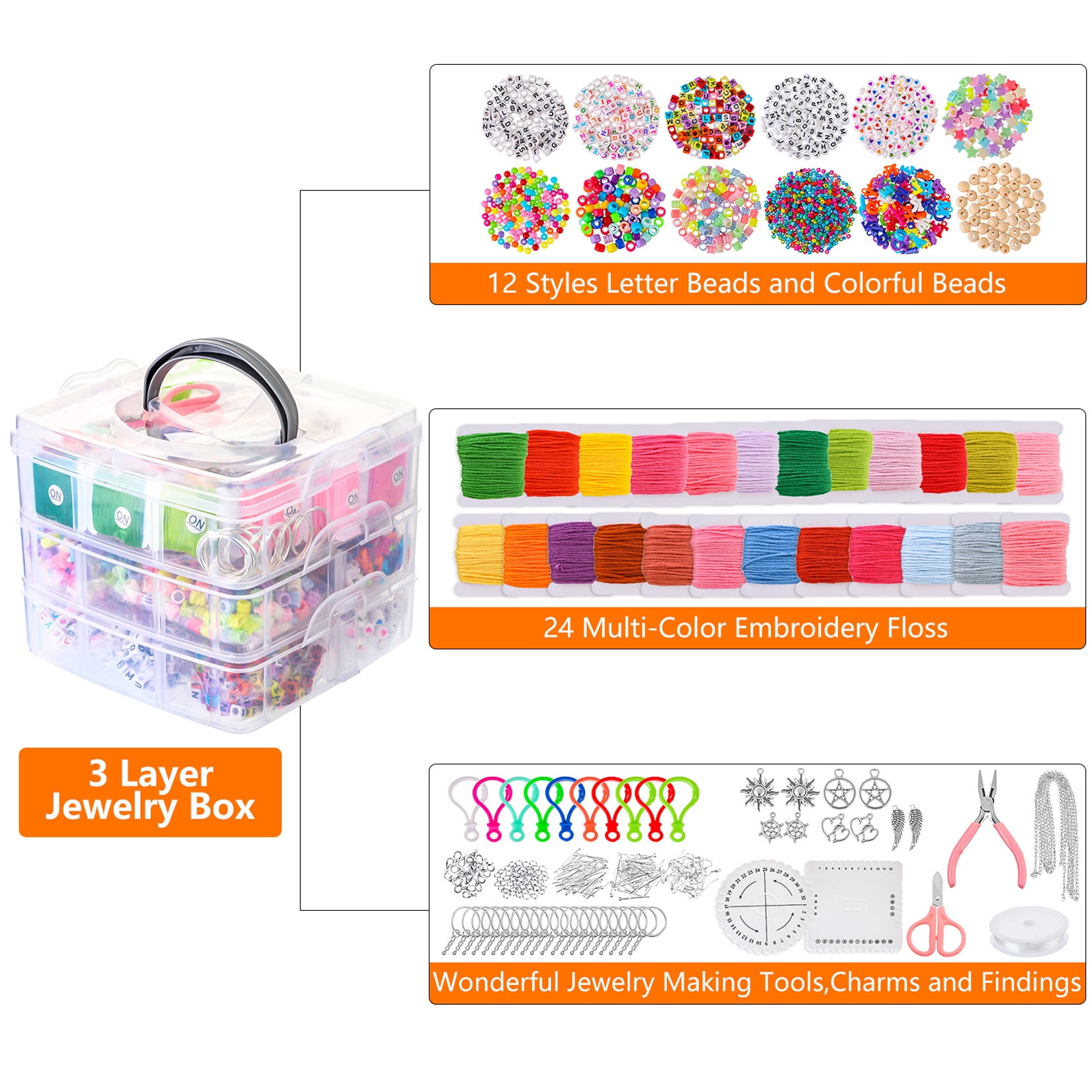 Jewelry Making Kits,4655 PCS Jewelry Making Supplies Kits Includes Jewelry Beads,Embroidery Floss,Jewelry Making Tools,Earrings Charms,Findings,Scissor for Beginners,Women,Girls,Teens,Kids
