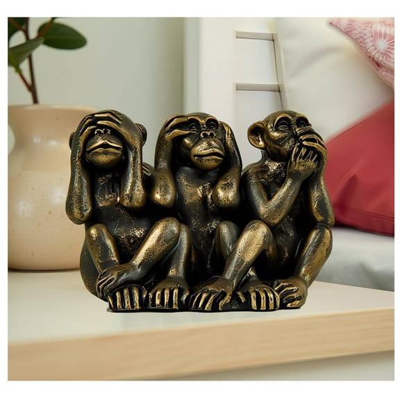3 Wise Monkeys Statue for Home Decor Accents - Hear no Evil See no Evil Speak no Evil Figurine for Living Room，Bronze Modern Table Monkey Gift Shelf Decor Accents,2.95”W