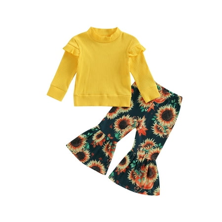 

Toddler Baby Girl 3pcs Clothes Set Sunflower Dot Print T-shirt Tops+Long Pants+Headband Fall Spring Outfit
