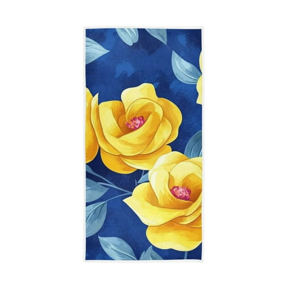 Yellow Flowers and Blue Leave Face Towel Absorbent Hand Towels Bath Sport Gym