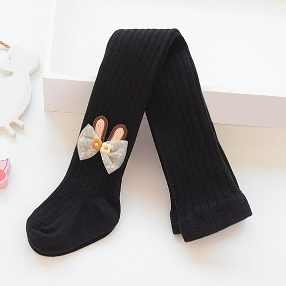 UQJfacai Toddler Girls Tights Kids Footed Ribbed Knit Leggings Stretchy Soft Stockings Bows Decor Cotton Pantyhose Pants 1-12 Years