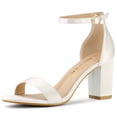 thumbnail image 1 of Women's Satin Open Toe Ankle Strap Chunky Heels Sandals White (Size 7), 1 of 7
