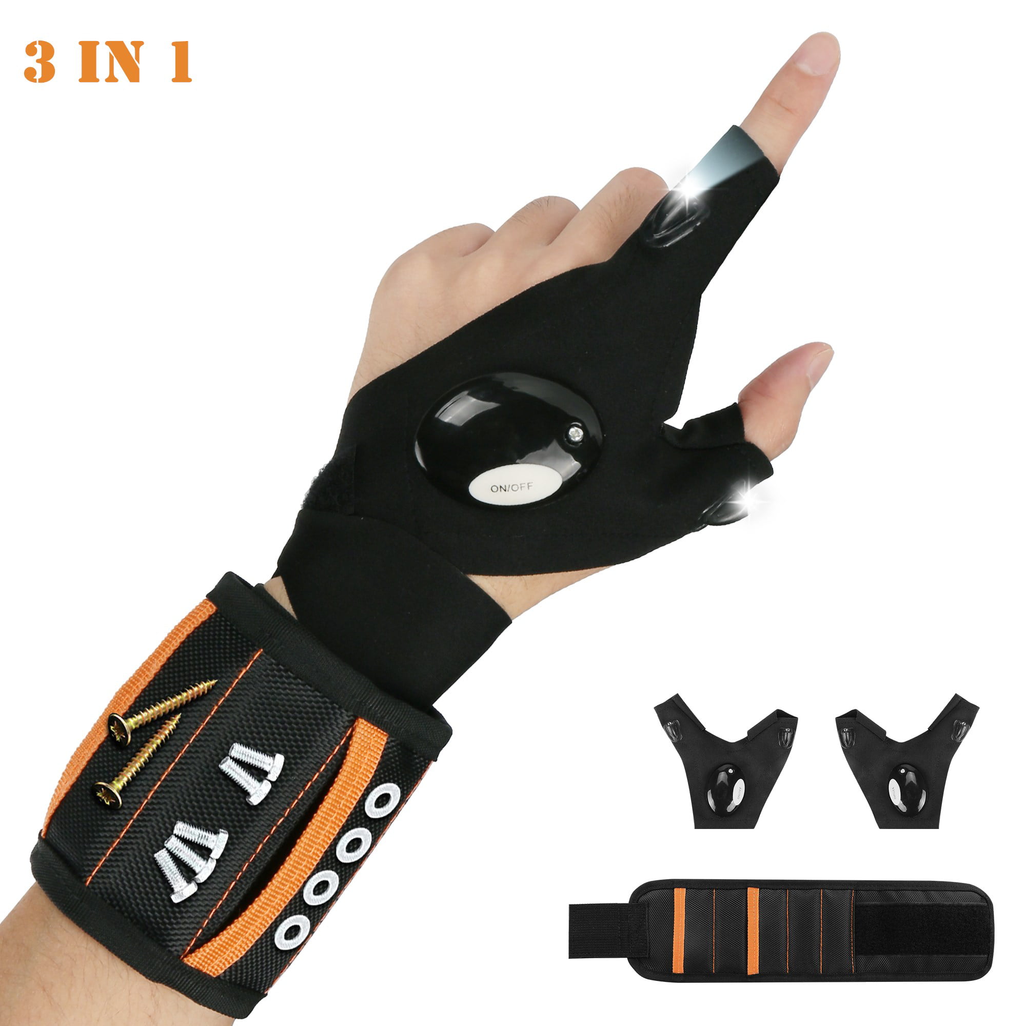 LED Light Gloves Finger Auto Repair with Flashlights Outdoors Camping Fishing 