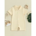 thumbnail image 2 of FEORJGP Toddler Baby Boy Summer Outfit 6M 12M 18M 24M Infant Short Sleeve Shirt Romper Button Down Jumpsuit Solid Color Lapel Bodysuit Tops Loose Casual Daily Clothes, 2 of 8