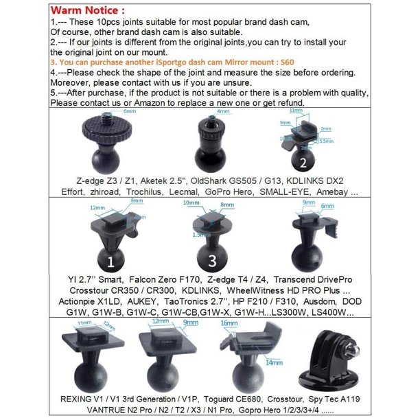 S30 Dash Cam Suction Mount with 10pcs Joints for REXING,Z-Edge,Old