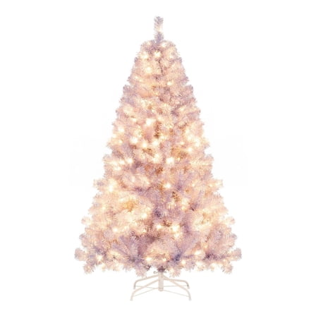 Spaco 6FT Pre-lit Tinsel Christmas Tree, 688 Lush Branches & 250 Warm White LEDs, Purple