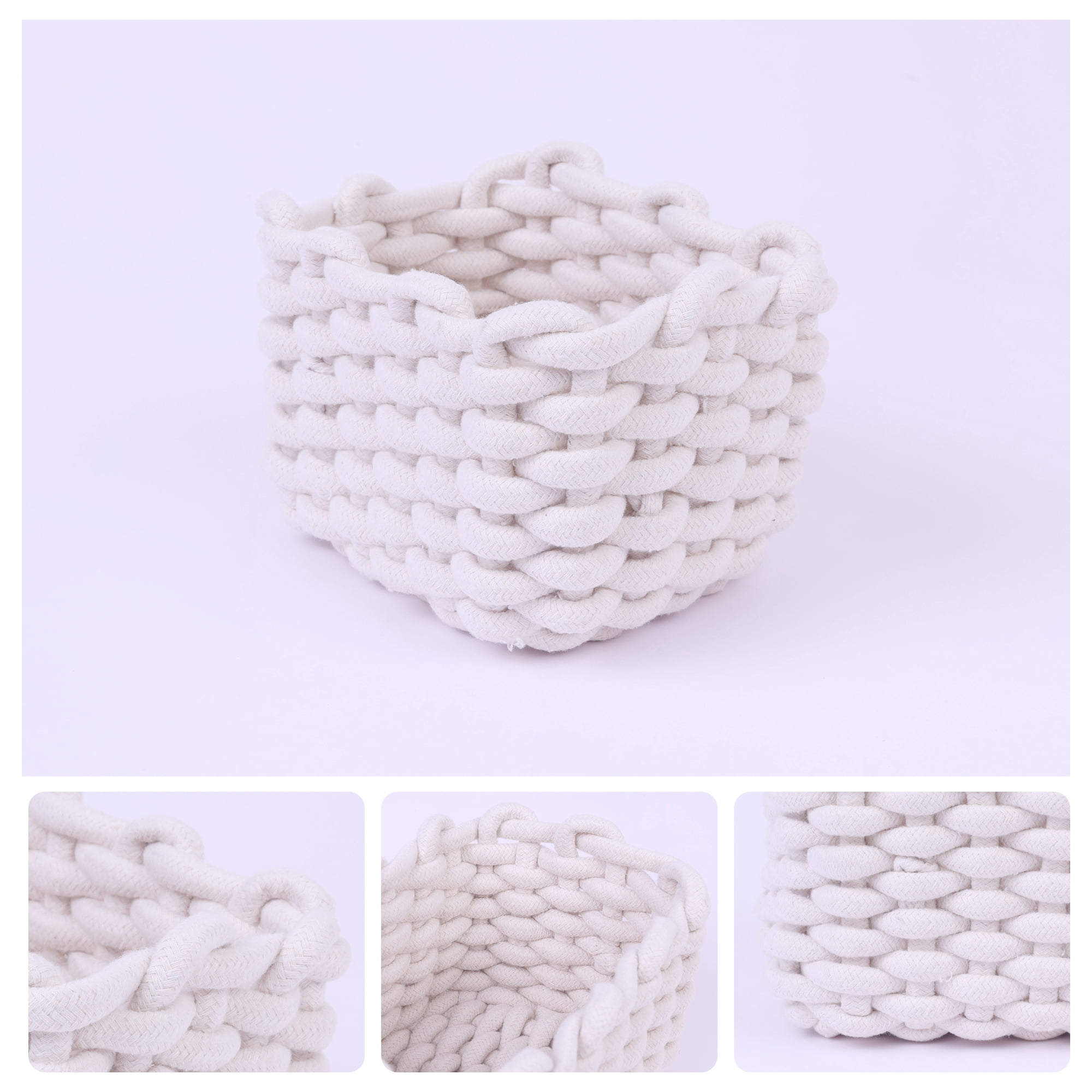 Unique Bargains Woven Storage Basket Bin Shelf Closet with Handles White