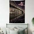 thumbnail image 4 of Landscape Tapestry, Brooklyn Bridge Sunset NYC View Skyline Tourist Attraction Modern City, Wall Hanging for Bedroom Living Room Dorm Decor, 60W X 80L Inches, Pale Brown Dried Rose, by Ambesonne, 4 of 5