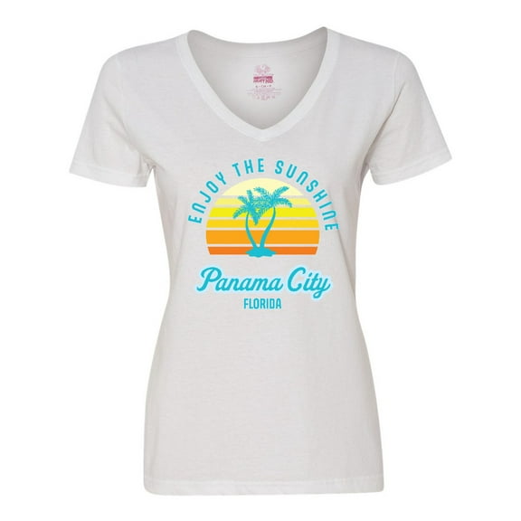 Inktastic Summer Enjoy the Sunshine Panama City Florida in Blue Women's V-Neck T-Shirt