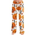 thumbnail image 4 of Womens Pj Pants Halloween Pumpkin Print Wide Leg Drawstring Lounge Sleepwear Bottoms, 4 of 6