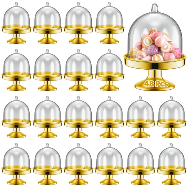 48 piezas de mini soportes para cupcakes, soportes de plástico para pasteles con tapas, mini soportes para pasteles con cubiertas de cúpula, pequeños soportes para exhibición de pasteles, mini cajas d