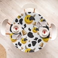 thumbnail image 4 of Ambesonne Emoji Fitted Round Tablecloth, Cow Print Spots Bells Pattern, 45"- 56" Diameter, Pale Orange and Dark Grey, 4 of 5