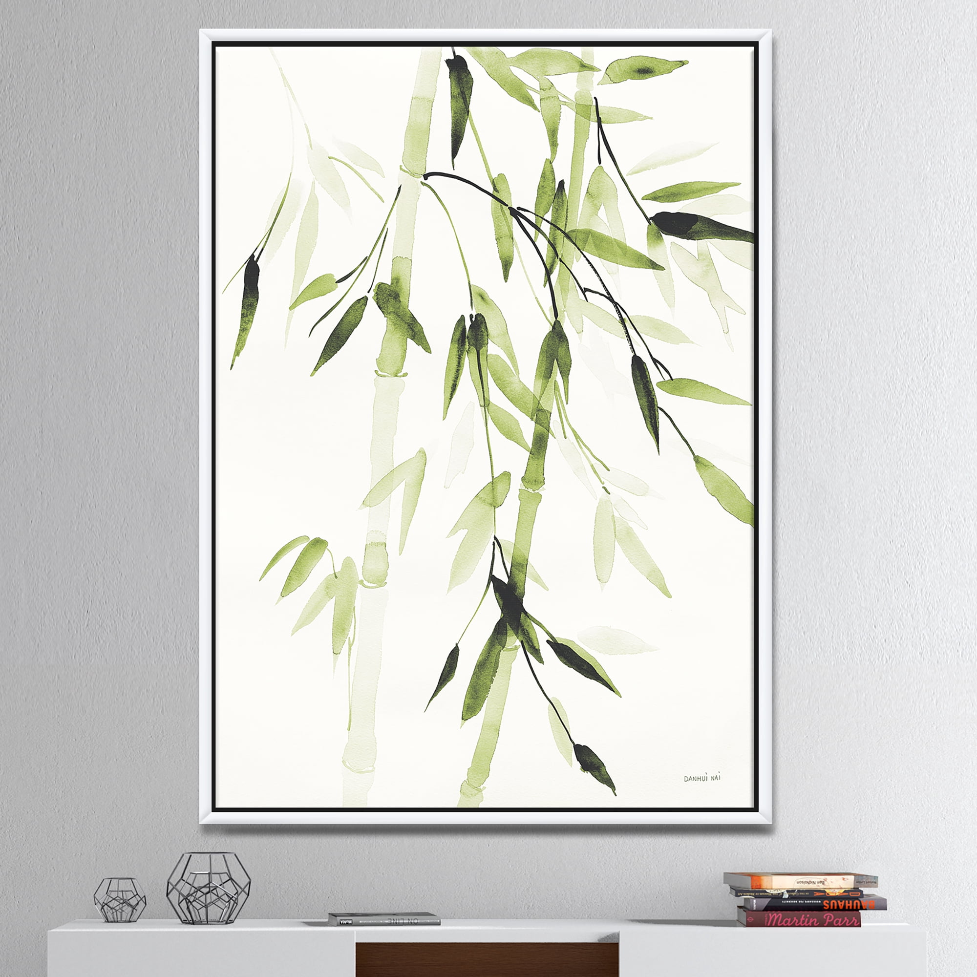 Designart ' Simplist Bamboo Leaves II ' Lake House Framed Canvas