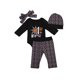 thumbnail image 1 of Conjunto de 4 piezas para bebé para Halloween: pelele con estampado de calabaza y red, pantalones largos, diadema con lazo y gorro., 1 of 9